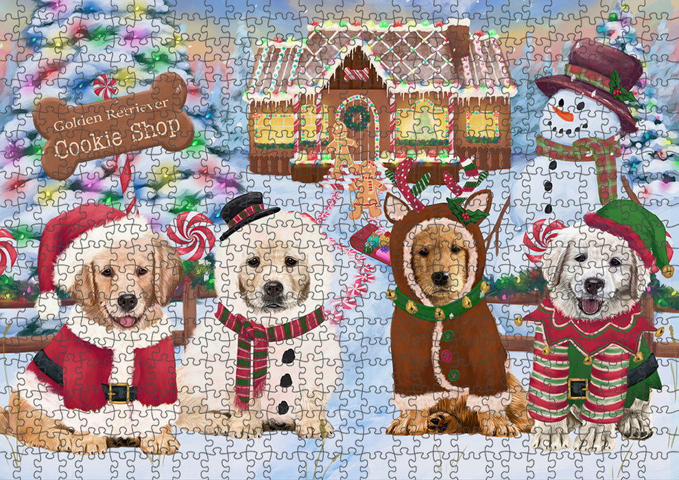 Holiday Gingerbread Cookie Shop Golden Retrievers Dog Puzzle with Photo Tin PUZL93804