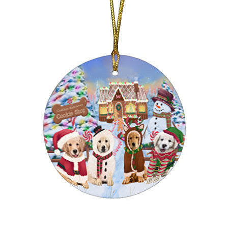 Holiday Gingerbread Cookie Shop Golden Retrievers Dog Round Flat Christmas Ornament RFPOR56757