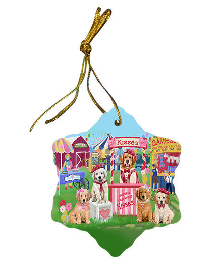 Carnival Kissing Booth Golden Retrievers Dog Star Porcelain Ornament SPOR56191