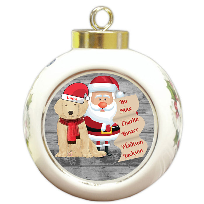Custom Personalized Santa with Golden Retriever Dog Christmas Round Ball Ornament