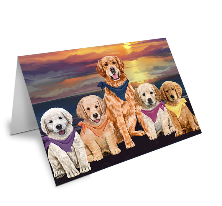 Family Sunset Portrait Golden Retrievers Dog Handmade Artwork Assorted Pets Greeting Cards and Note Cards with Envelopes for All Occasions and Holiday Seasons GCD54800
