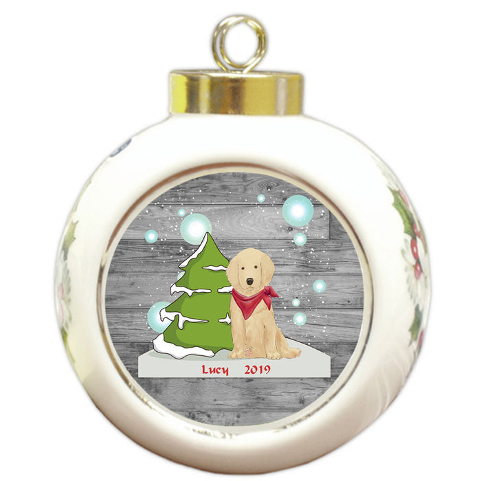 Custom Personalized Winter Scenic Tree and Presents Golden Retriever Dog Christmas Round Ball Ornament