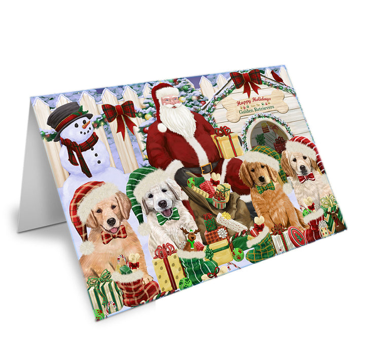 Happy Holidays Christmas Golden Retrievers Dog House Gathering Handmade Artwork Assorted Pets Greeting Cards and Note Cards with Envelopes for All Occasions and Holiday Seasons GCD58388