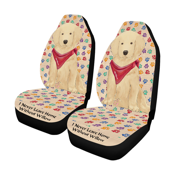 Personalized I Never Leave Home Paw Print Golden Retriever Dogs Pet Front Car Seat Cover (Set of 2)