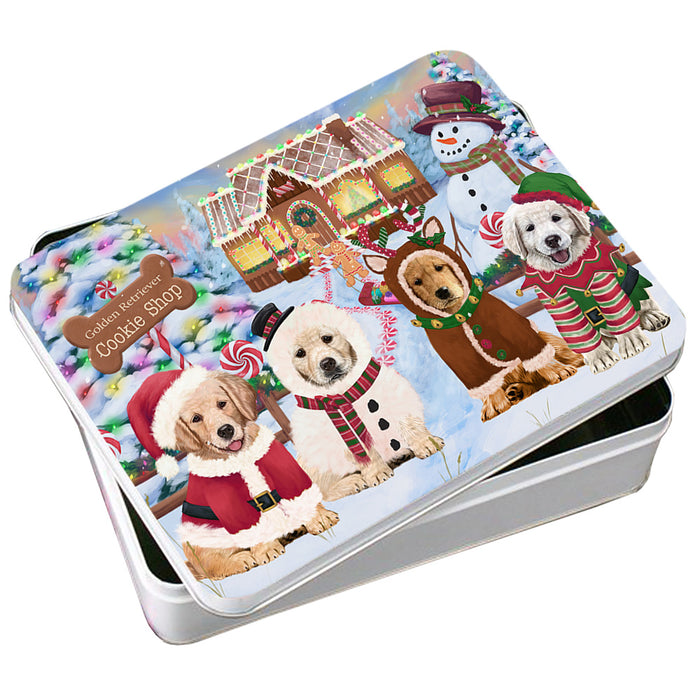 Holiday Gingerbread Cookie Shop Golden Retrievers Dog Photo Storage Tin PITN56344