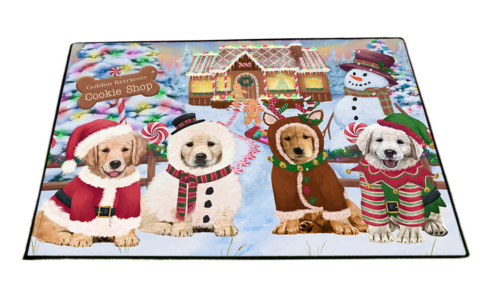 Holiday Gingerbread Cookie Shop Golden Retrievers Dog Floormat FLMS53250
