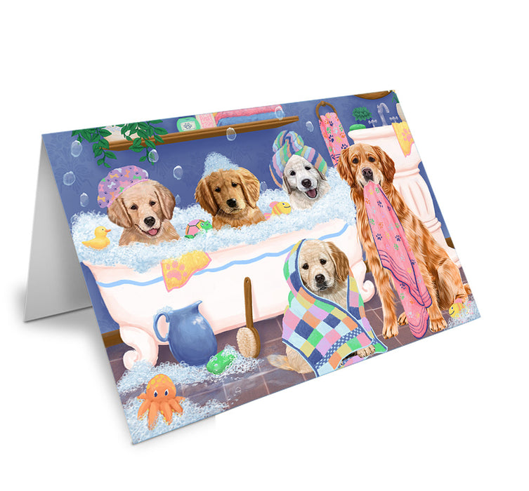 Rub A Dub Dogs In A Tub Golden Retrievers Dog Handmade Artwork Assorted Pets Greeting Cards and Note Cards with Envelopes for All Occasions and Holiday Seasons GCD74885