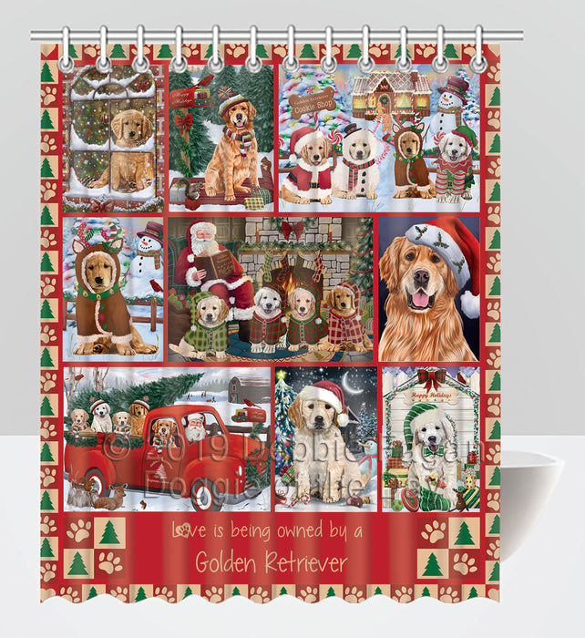 Love is Being Owned Christmas Golden Retriever Dogs Shower Curtain
