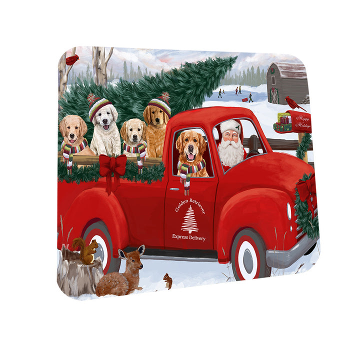 Christmas Santa Express Delivery Golden Retrievers Dog Family Coasters Set of 4 CST54995