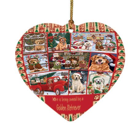 Love is Being Owned Christmas Golden Retriever Dogs Heart Christmas Ornament HPOR57853