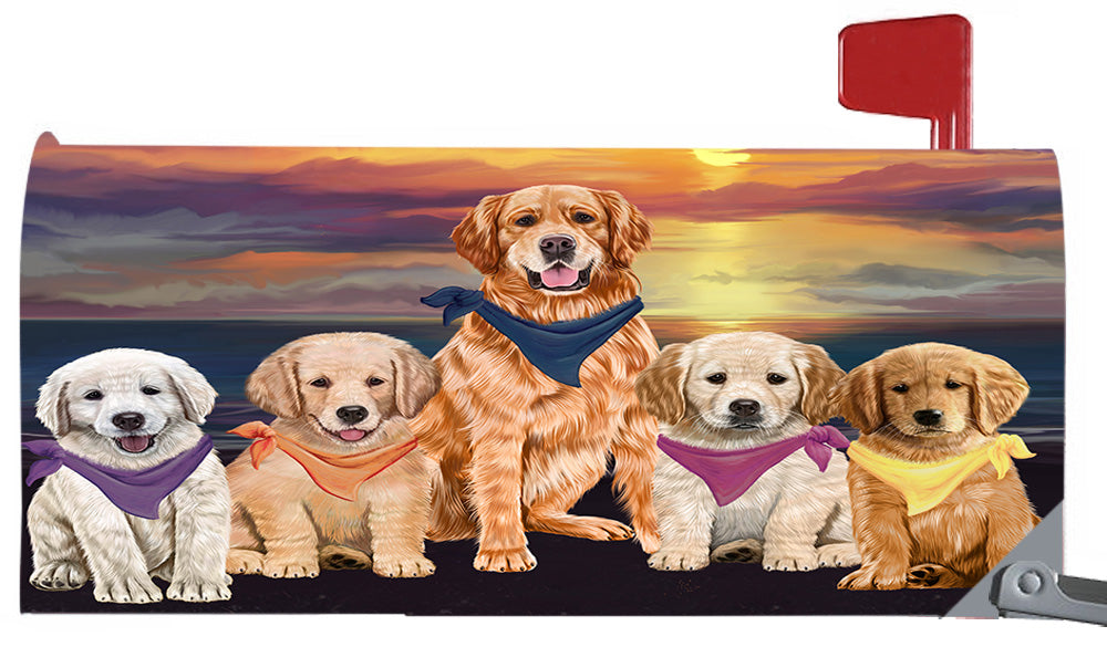 Family Sunset Portrait Golden Retriever Dogs Magnetic Mailbox Cover MBC48474