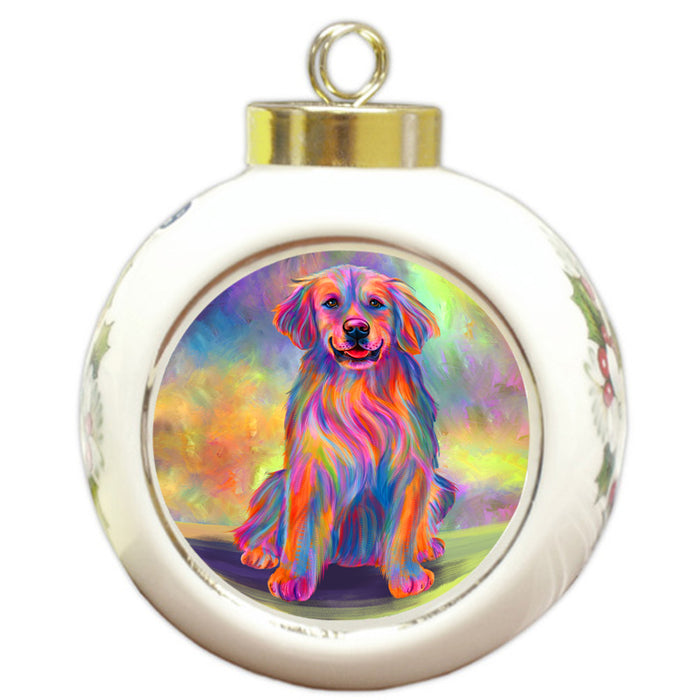 Paradise Wave Golden Retriever Dog Round Ball Christmas Ornament RBPOR57065