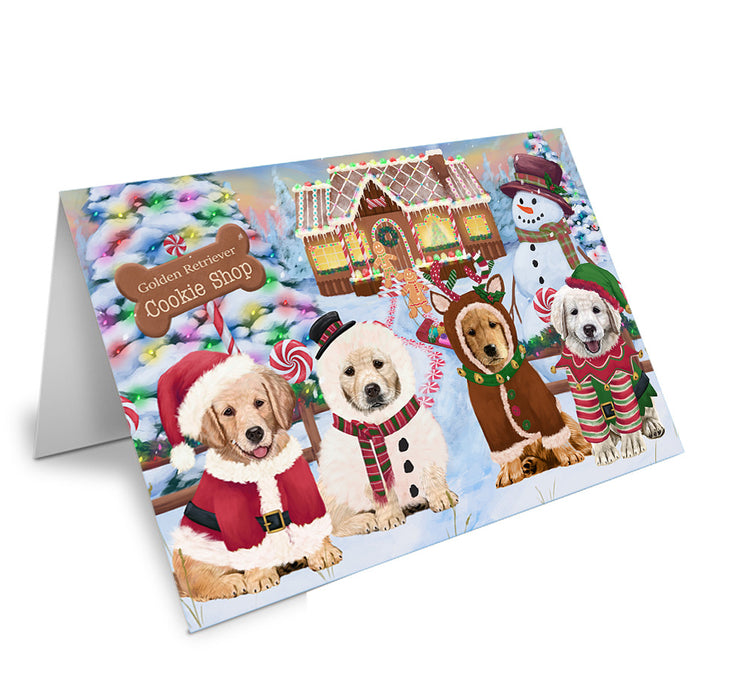 Holiday Gingerbread Cookie Shop Golden Retrievers Dog Handmade Artwork Assorted Pets Greeting Cards and Note Cards with Envelopes for All Occasions and Holiday Seasons GCD73718