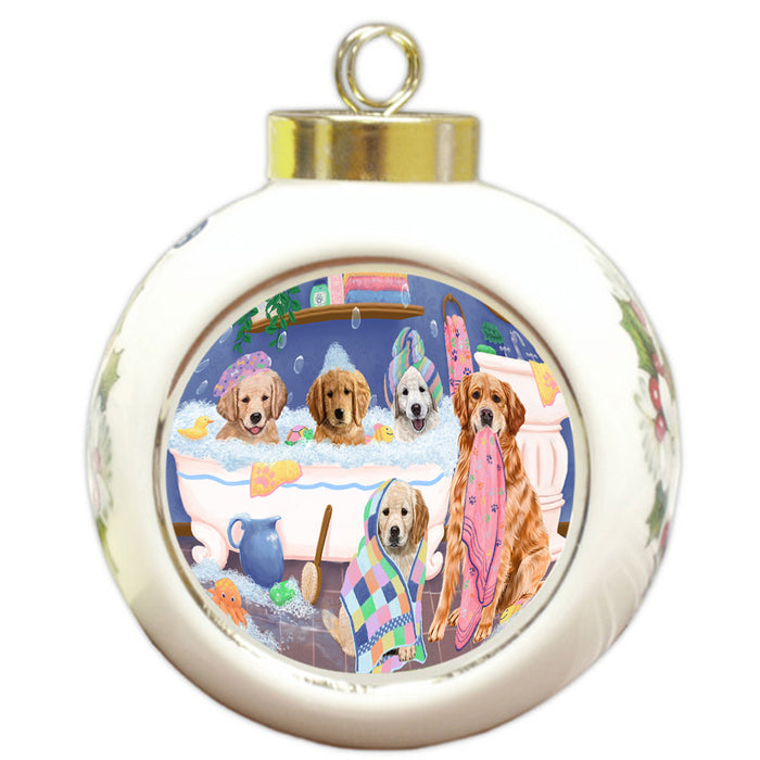 Rub A Dub Dogs In A Tub Golden Retrievers Dog Round Ball Christmas Ornament RBPOR57146