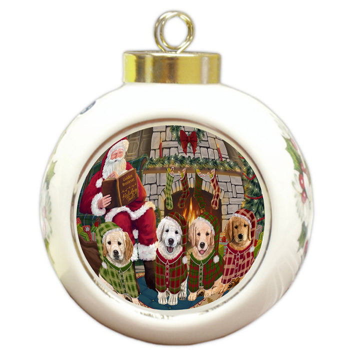 Christmas Cozy Holiday Tails Golden Retrievers Dog Round Ball Christmas Ornament RBPOR55482