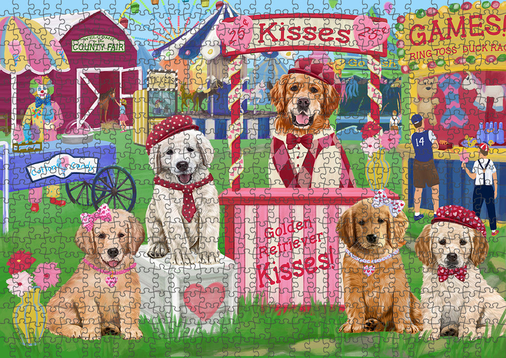 Carnival Kissing Booth Golden Retrievers Dog Puzzle with Photo Tin PUZL91544
