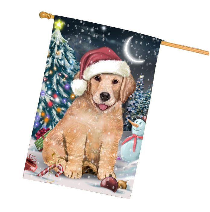 Have a Holly Jolly Christmas Golden Retriever Dog House Flag Outdoor Decorative Double Sided Pet Portrait Weather Resistant Premium Quality Animal Printed Home Decorative Flags 100% Polyester FLG67867
