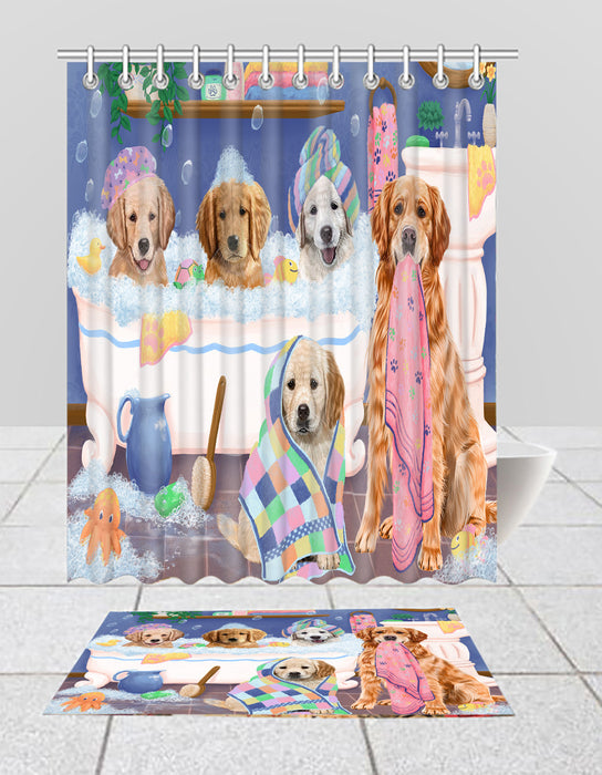 Rub A Dub Dogs In A Tub Golden Retriever Dogs Bath Mat and Shower Curtain Combo