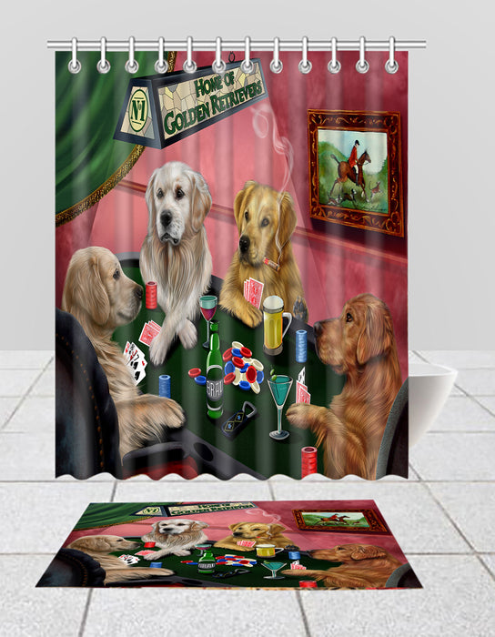 Home of  Golden Retriever Dogs Playing Poker Bath Mat and Shower Curtain Combo