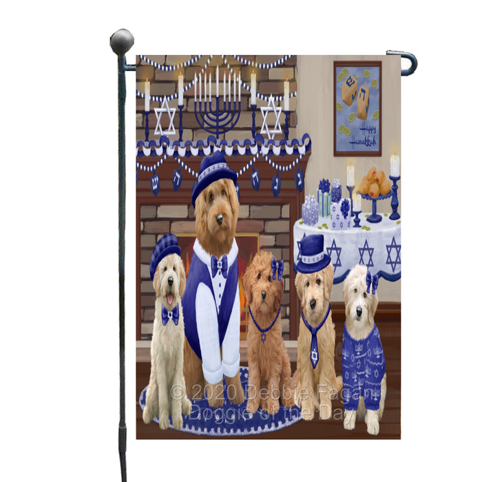 Happy Hanukkah Family Goldendoodle Dogs Garden Flag GFLG65986