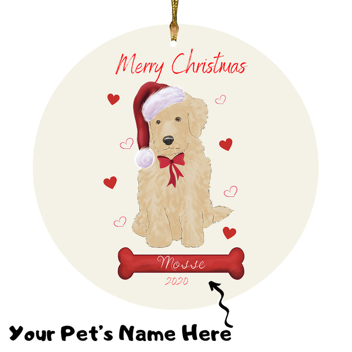 Personalized Merry Christmas  Goldendoodle Dog Christmas Tree Round Flat Ornament RBPOR58960