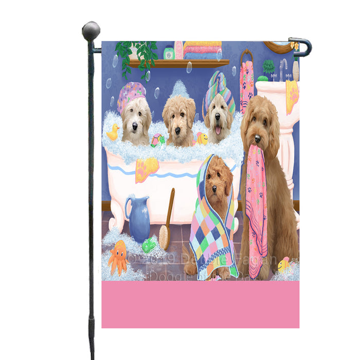 Personalized Rub A Dub Dogs In A Tub Goldendoodle Dogs Custom Garden Flag GFLG64878