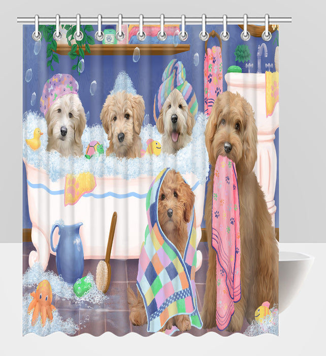 Rub A Dub Dogs In A Tub Goldendoodle Dogs Shower Curtain