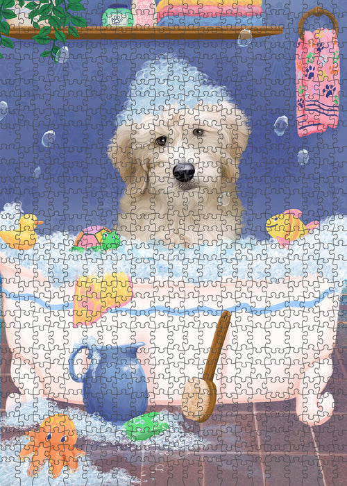Rub A Dub Dog In A Tub Goldendoodle Dog Portrait Jigsaw Puzzle for Adults Animal Interlocking Puzzle Game Unique Gift for Dog Lover's with Metal Tin Box PZL284