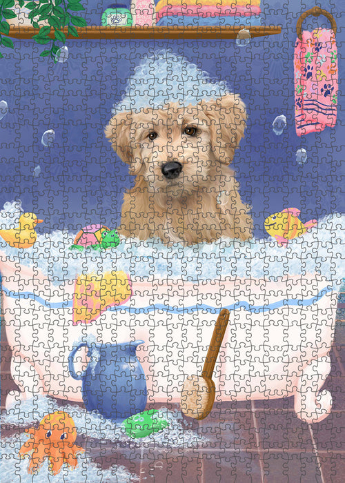 Rub A Dub Dog In A Tub Goldendoodle Dog Portrait Jigsaw Puzzle for Adults Animal Interlocking Puzzle Game Unique Gift for Dog Lover's with Metal Tin Box PZL285