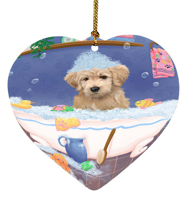 Rub A Dub Dog In A Tub Goldendoodle Dog Heart Christmas Ornament HPORA58613