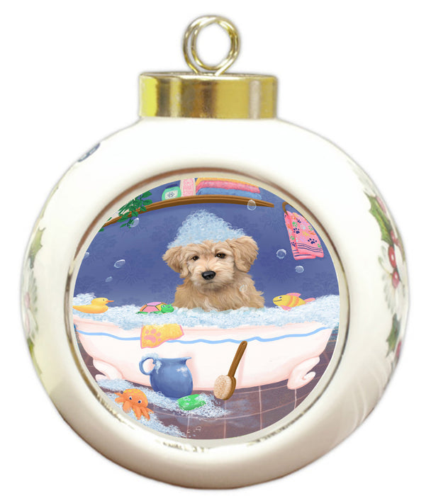 Rub A Dub Dog In A Tub Goldendoodle Dog Round Ball Christmas Ornament RBPOR58597