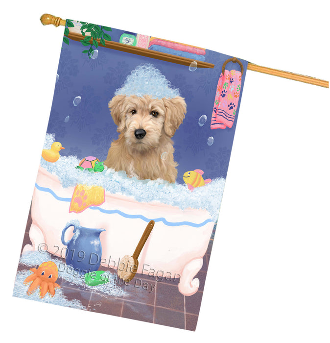 Rub A Dub Dog In A Tub Goldendoodle Dog House Flag FLG66285