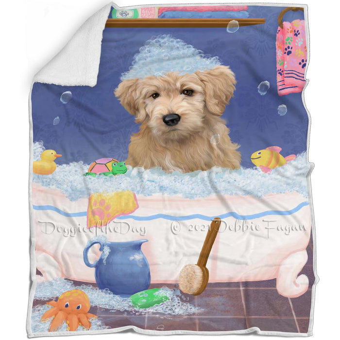 Rub A Dub Dog In A Tub Goldendoodle Dog Blanket BLNKT143079