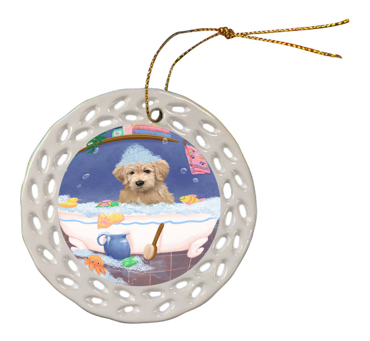 Rub A Dub Dog In A Tub Goldendoodle Dog Doily Ornament DPOR58264
