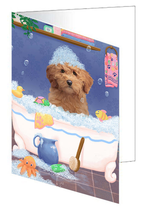 Rub A Dub Dog In A Tub Goldendoodle Dog Handmade Artwork Assorted Pets Greeting Cards and Note Cards with Envelopes for All Occasions and Holiday Seasons GCD79436