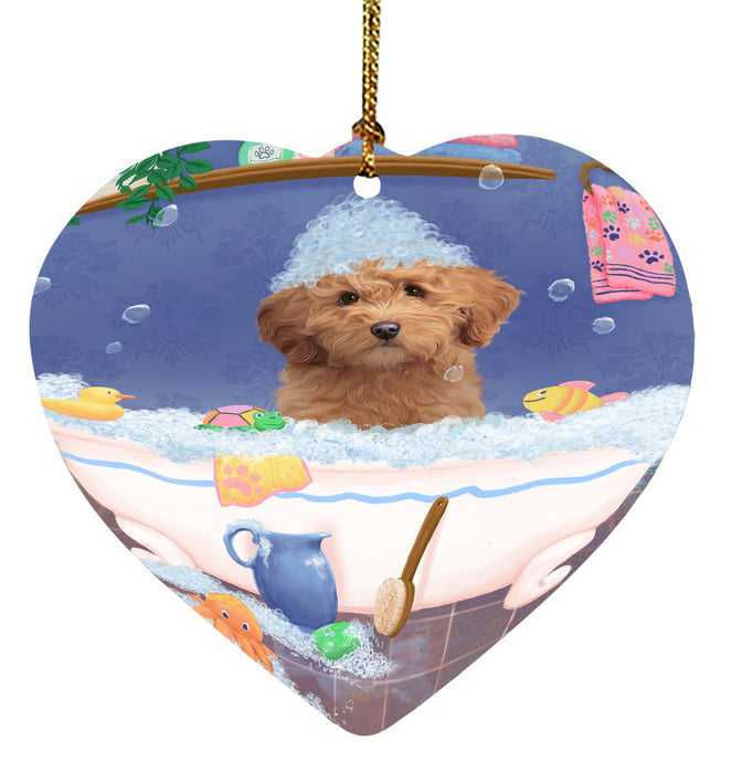Rub A Dub Dog In A Tub Goldendoodle Dog Heart Christmas Ornament HPORA58614