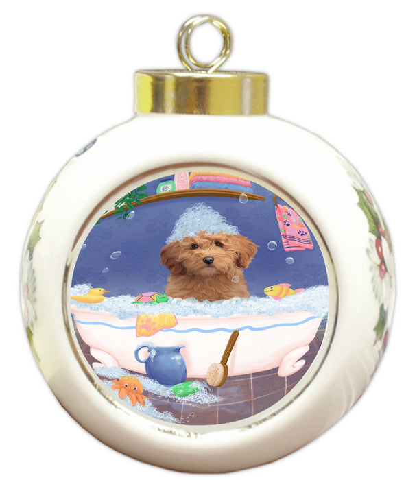 Rub A Dub Dog In A Tub Goldendoodle Dog Round Ball Christmas Ornament RBPOR58598