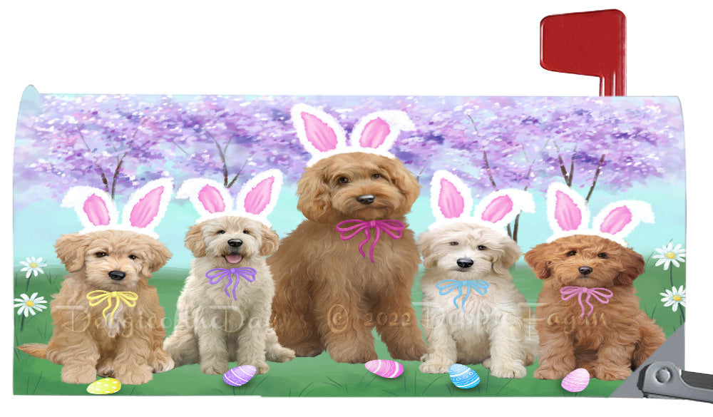 Easter Holiday Family Goldendoodle Dog Magnetic Mailbox Cover Both Sides Pet Theme Printed Decorative Letter Box Wrap Case Postbox Thick Magnetic Vinyl Material