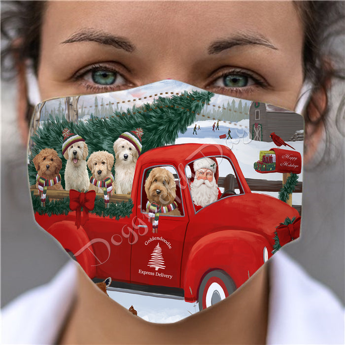 Christmas Santa Express Delivery Red Truck Goldendoodle Dogs Face Mask FM48443