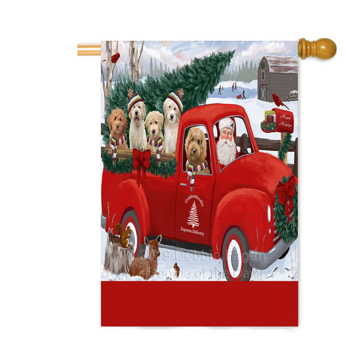 Personalized Christmas Santa Red Truck Express Delivery Goldendoodle Dogs Custom House Flag FLG-DOTD-A57710