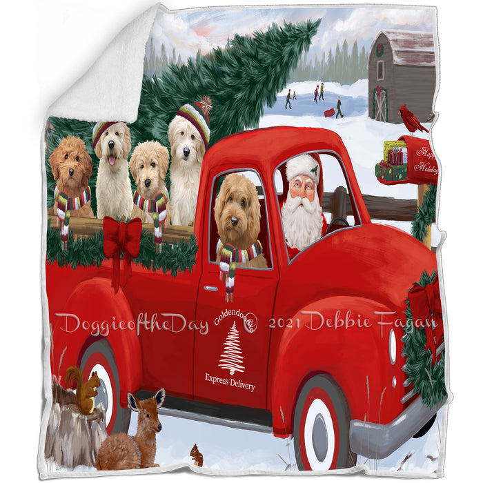 Christmas Santa Express Delivery Red Truck Goldendoodles Dog Family Blanket BLNKT112710