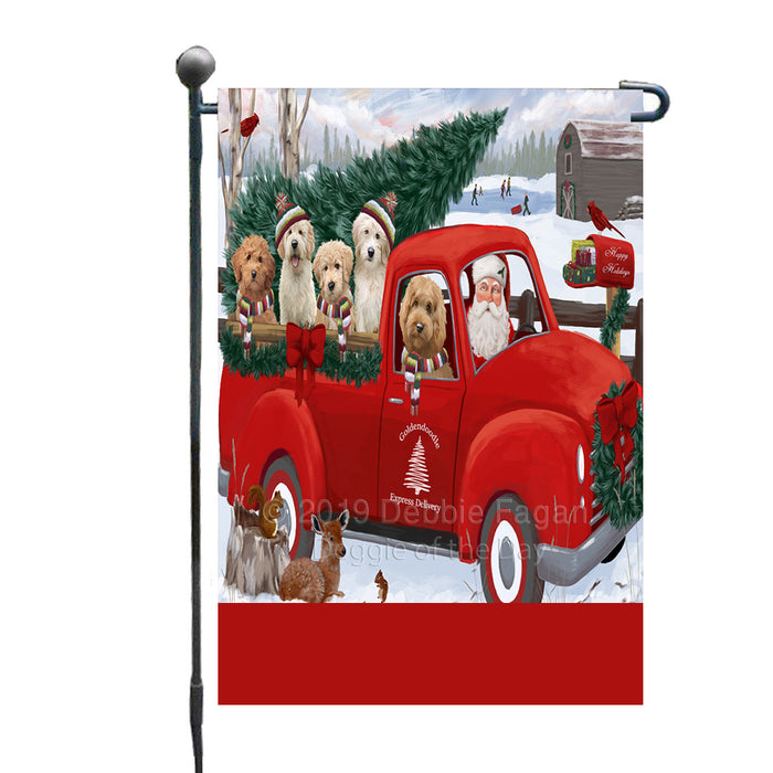 Personalized Christmas Santa Red Truck Express Delivery Goldendoodle Dogs Custom Garden Flags GFLG-DOTD-A57654