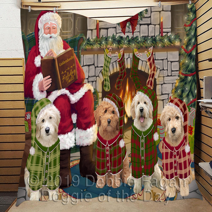Christmas Cozy Holiday Fire Tails Goldendoodle Dogs Quilt