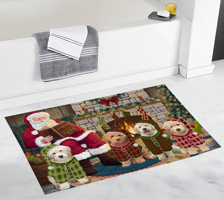 Christmas Cozy Holiday Fire Tails Goldendoodle Dogs Bath Mat