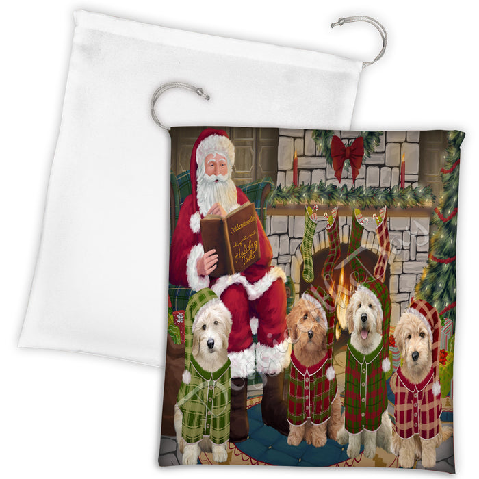 Christmas Cozy Holiday Fire Tails Goldendoodle Dogs Drawstring Laundry or Gift Bag LGB48504