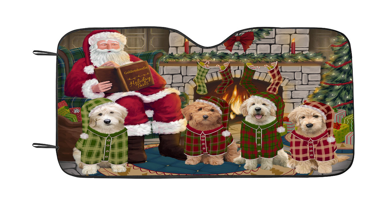 Christmas Cozy Holiday Fire Tails Goldendoodle Dogs Car Sun Shade