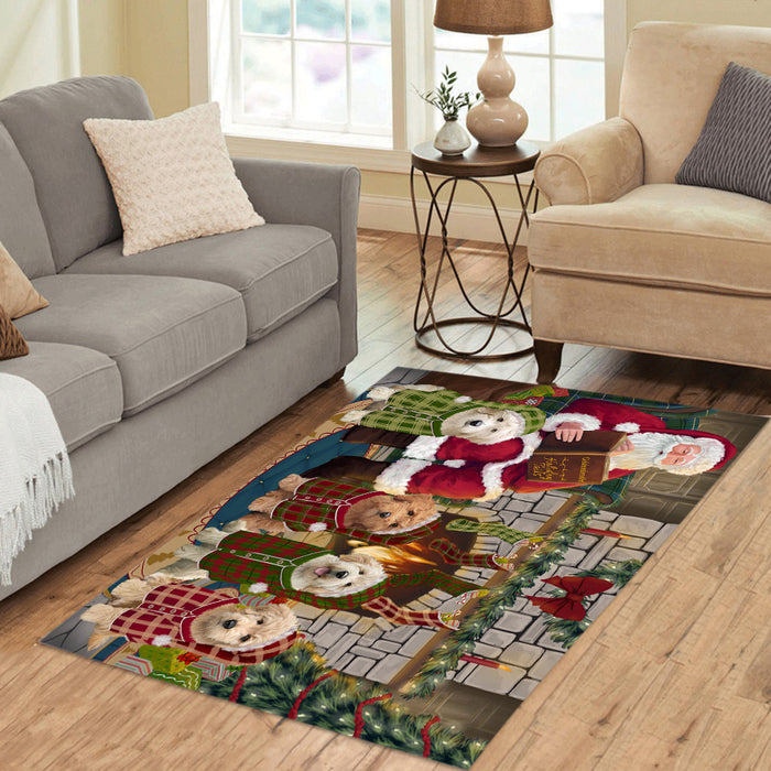 Christmas Cozy Holiday Fire Tails Goldendoodle Dogs Area Rug