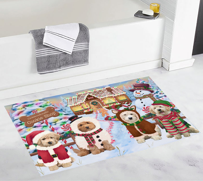 Holiday Gingerbread Cookie Goldendoodle Dogs Bath Mat