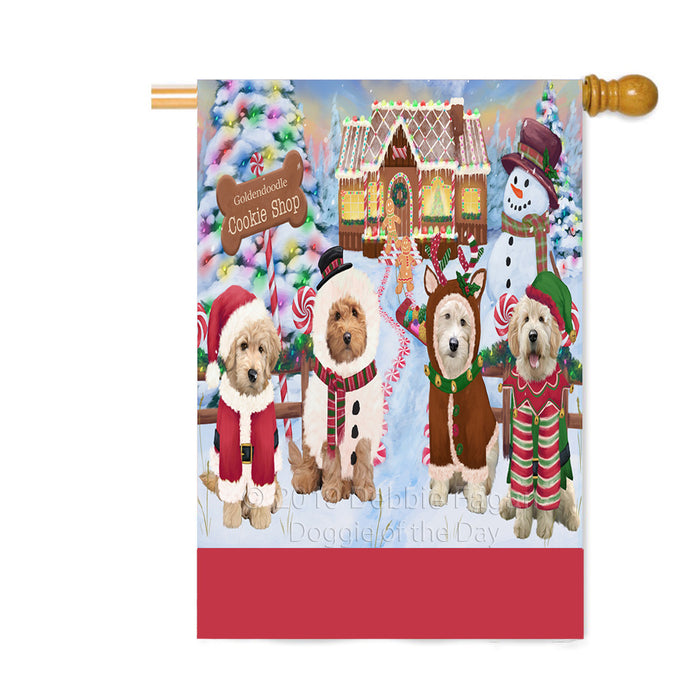 Personalized Holiday Gingerbread Cookie Shop Goldendoodle Dogs Custom House Flag FLG-DOTD-A59263