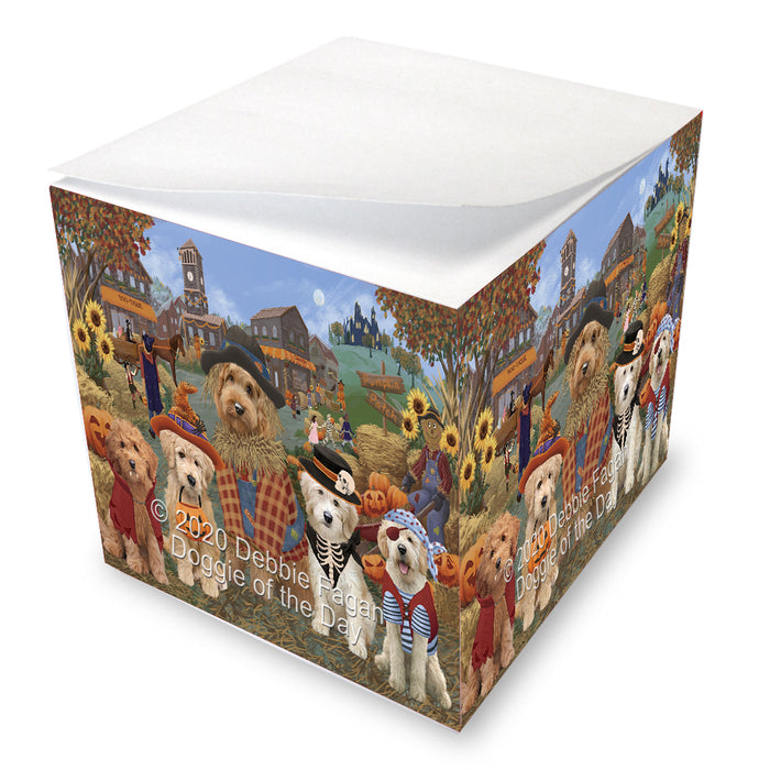 Fall Pumpkin Scarecrow Goldendoodle Dog Note Cube NOC-DOTD-A56804